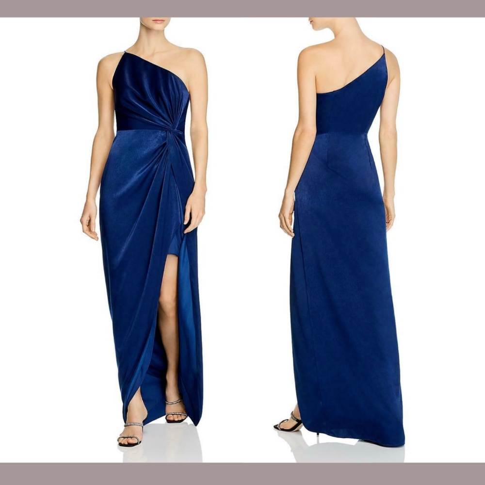 NEW $220 Aidan By Aidan Mattox One‎ Shoulder Draped Charmeuse Gown [SZ 0 ]